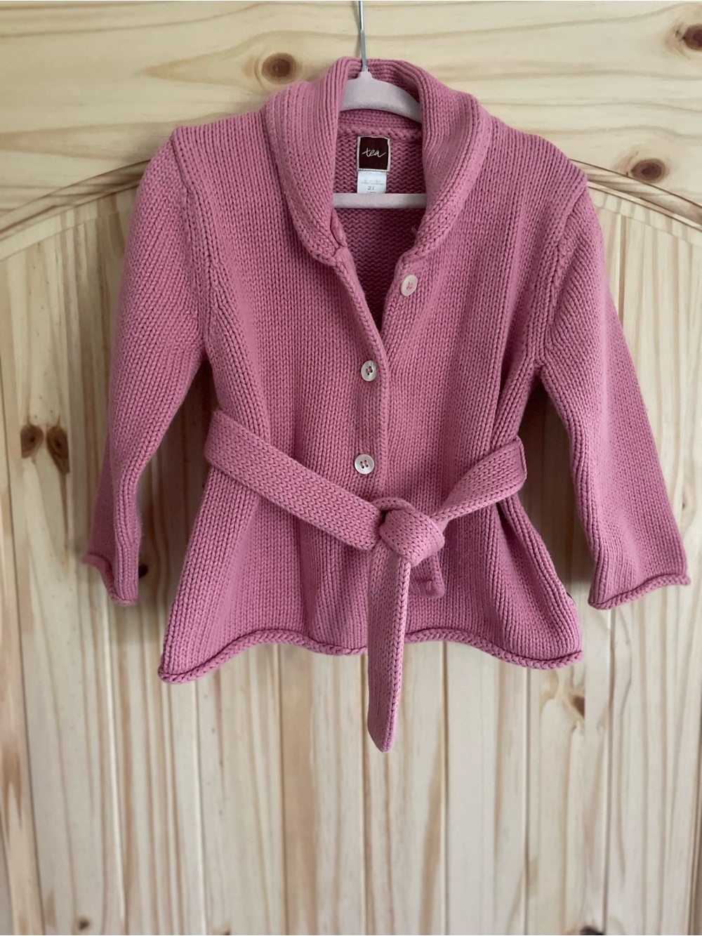 Tea Collection Pink Knit Belted Cardigan